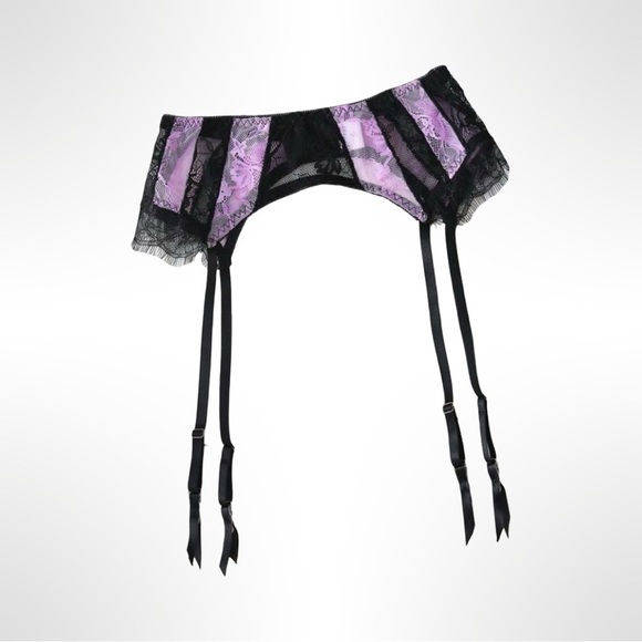 Gothic Purple and Black Stripe Sexy Lace Garter Belt - Picture 1 of 6